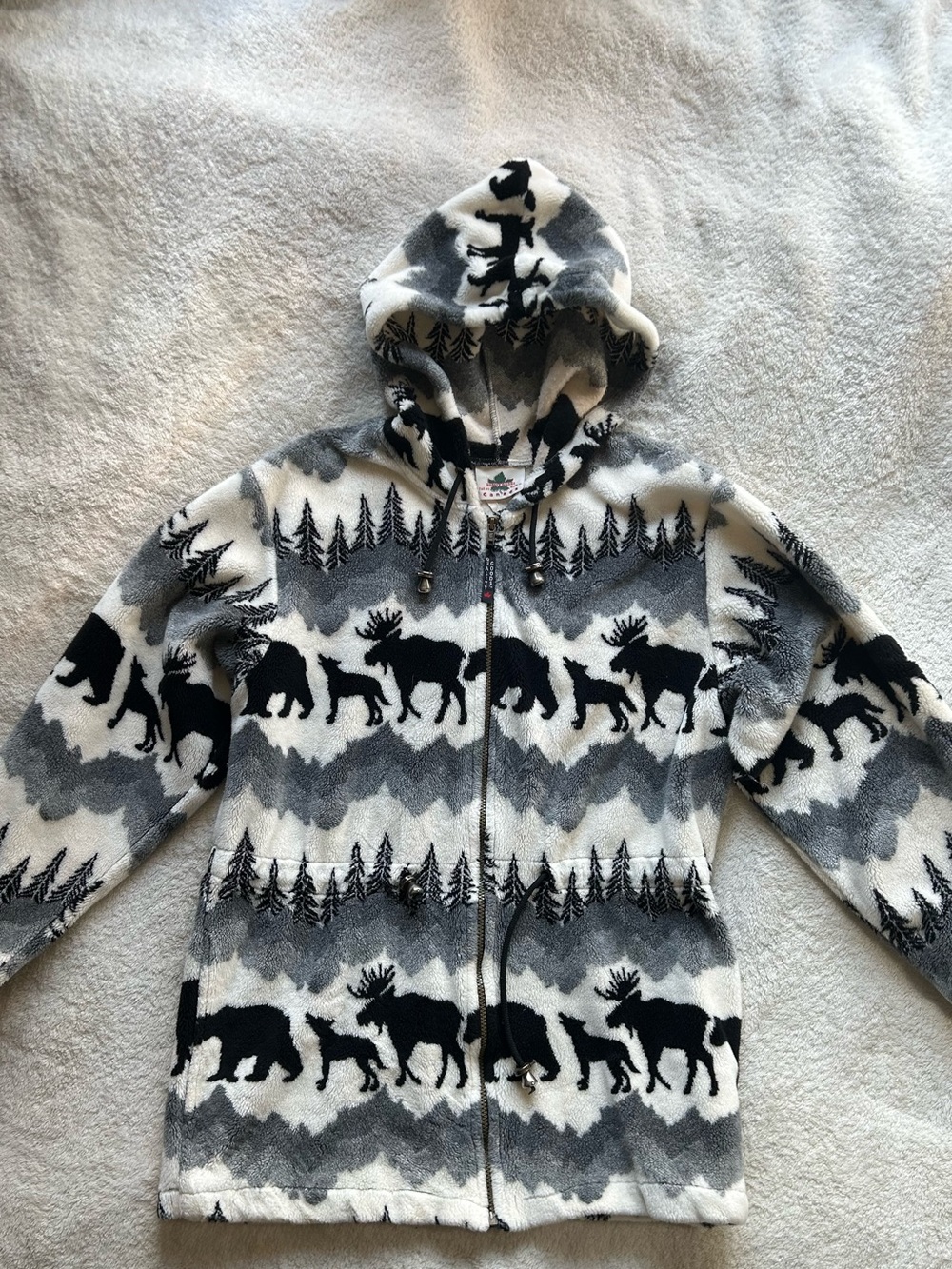 Kids Grey & White Moose and Bear Fleece Zip Hoodie